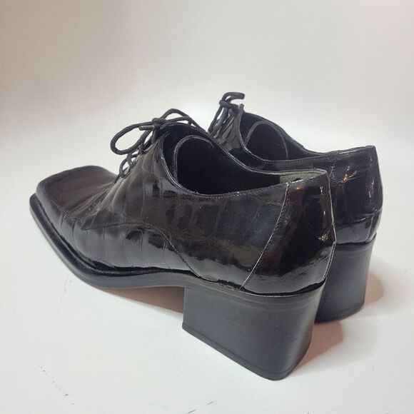 Italian Luc Matisse Patent Leather Croc Square Toe Lace Up Oxfords - Picture 10 of 13